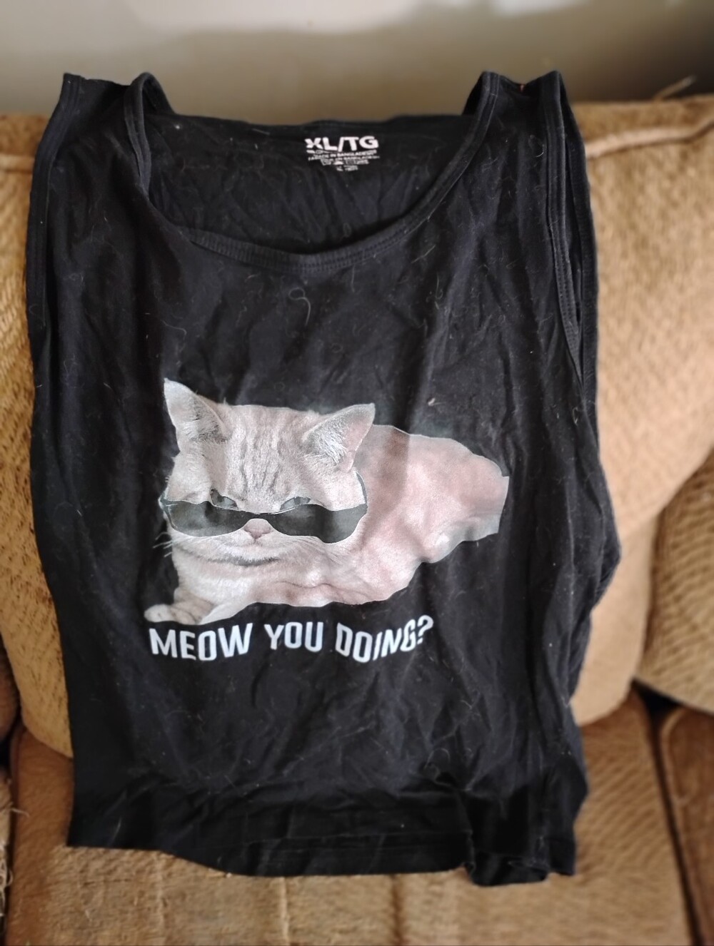 Cat Graphic Tank Top - Black - Meow You Doing?